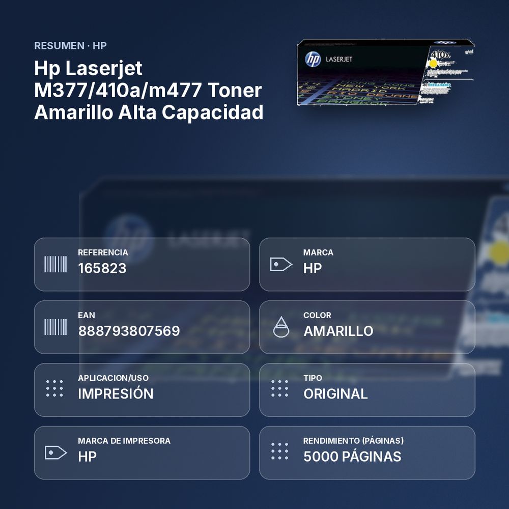 HP LASERJET M377/410A/M477 TONER AMARILLO ALTA CAPACIDAD - resumen de atributos
