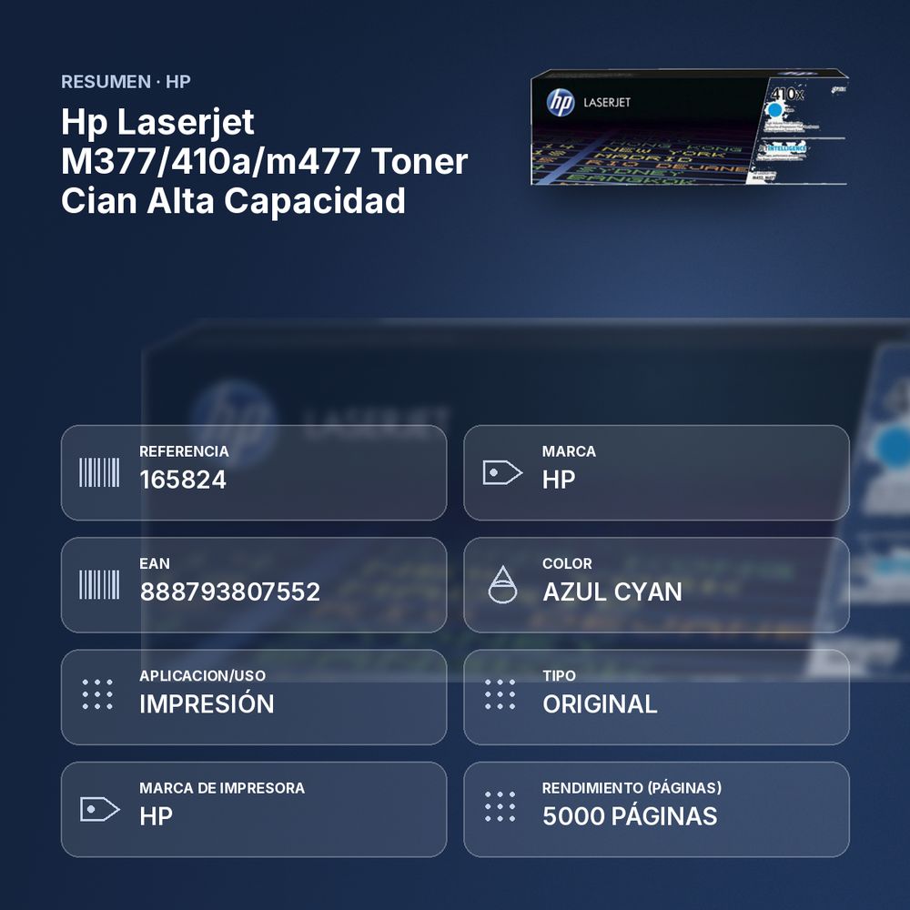 HP LASERJET M377/410A/M477 TONER CIAN ALTA CAPACIDAD - resumen de atributos