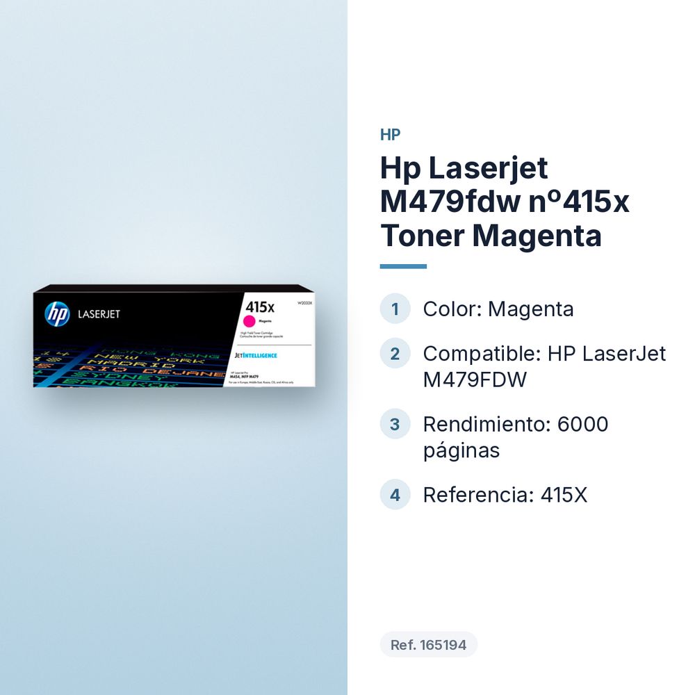 HP LASERJET M479FDW Nº415X TONER MAGENTA - características principales
