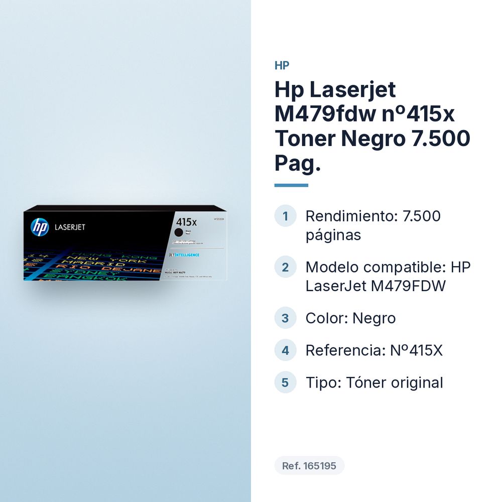 HP LASERJET M479FDW Nº415X TONER NEGRO 7.500 PAG. - características principales