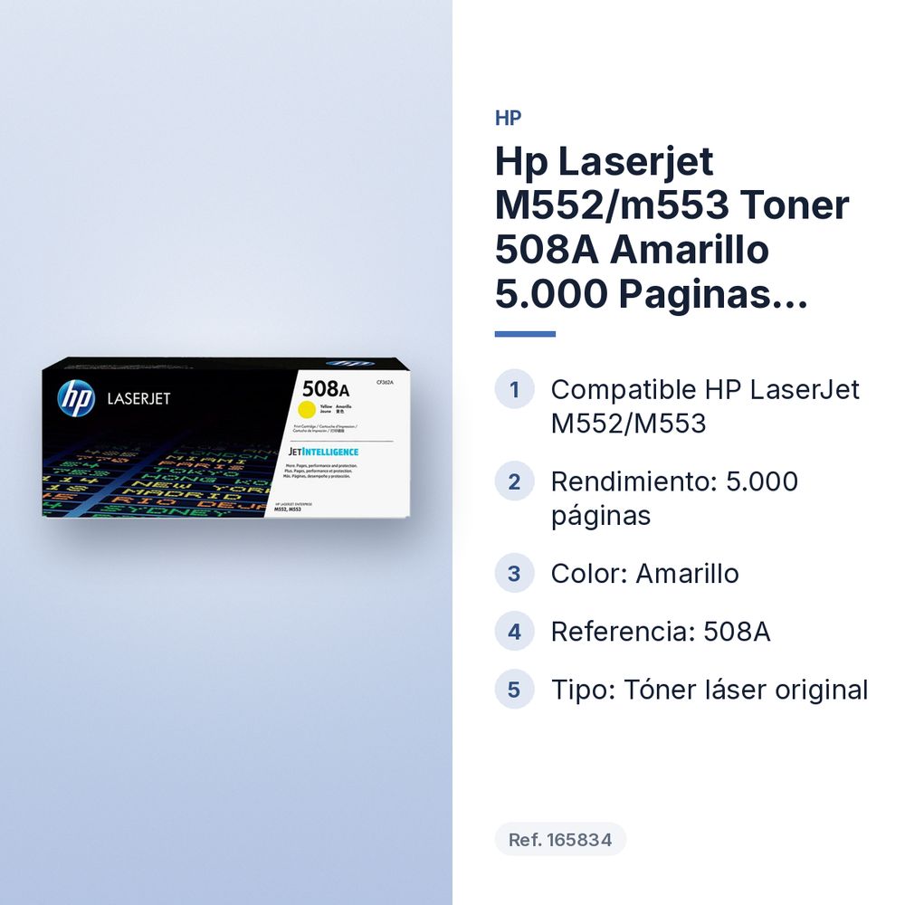 HP LASERJET M552/M553 TONER 508A AMARILLO 5.000 PAGINAS ESTANDARD - características principales