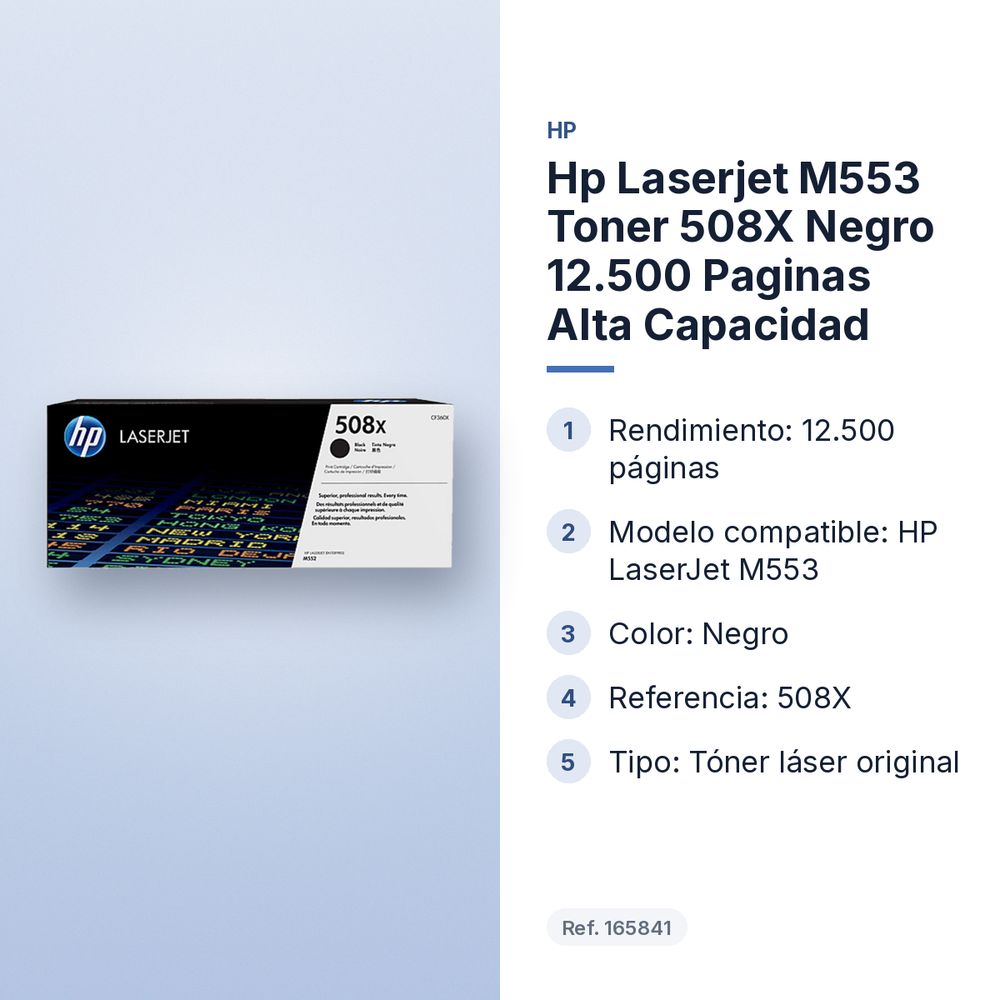 HP LASERJET M553 TONER 508X NEGRO 12.500 PAGINAS ALTA CAPACIDAD - características principales