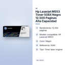 HP LASERJET M553 TONER 508X NEGRO 12.500 PAGINAS ALTA CAPACIDAD - características principales