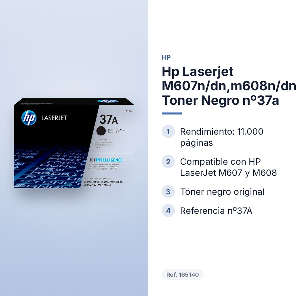 HP LASERJET M607N/DN,M608N/DN/X TONER NEGRO Nº37A - características principales