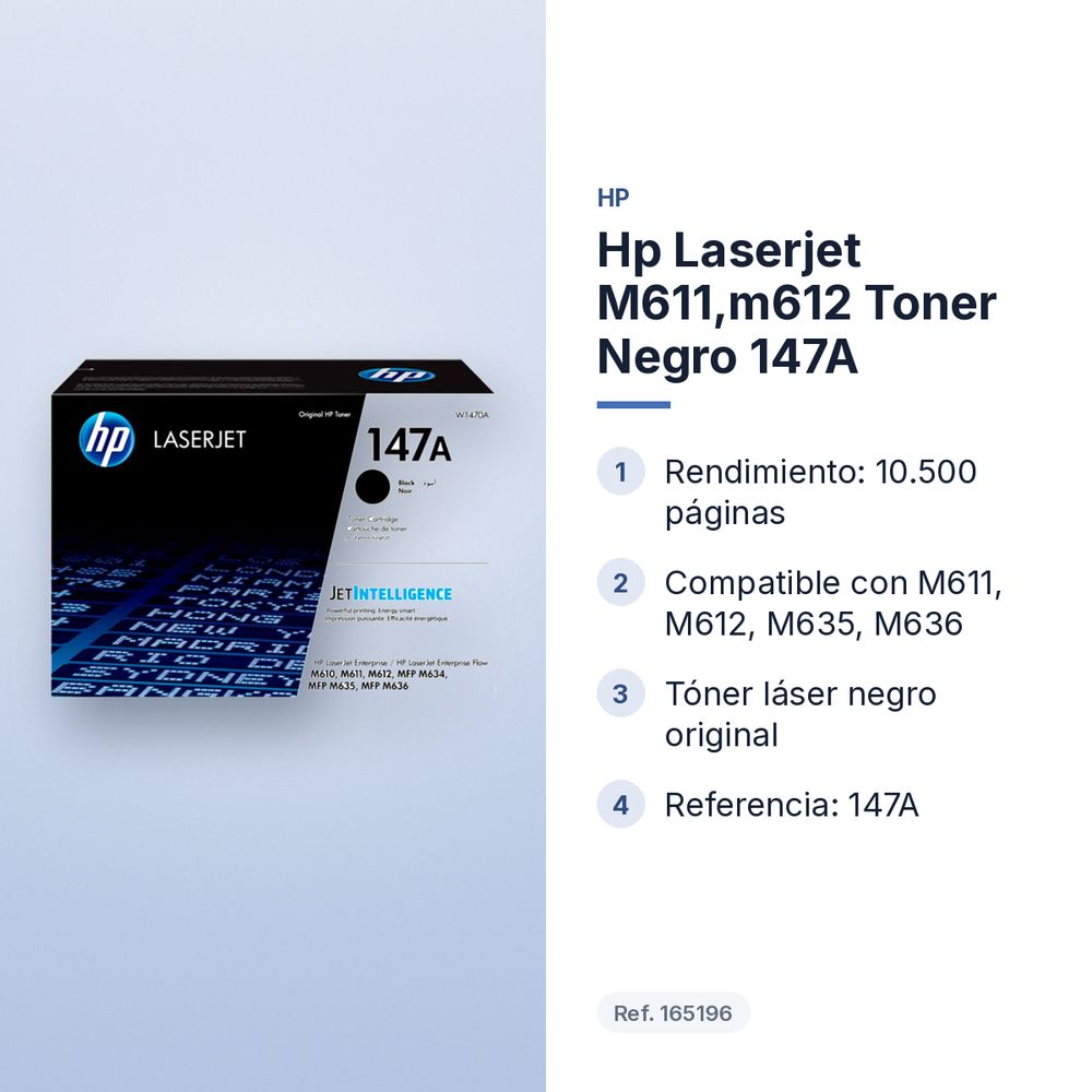HP LASERJET M611,M612 TONER NEGRO 147A - características principales