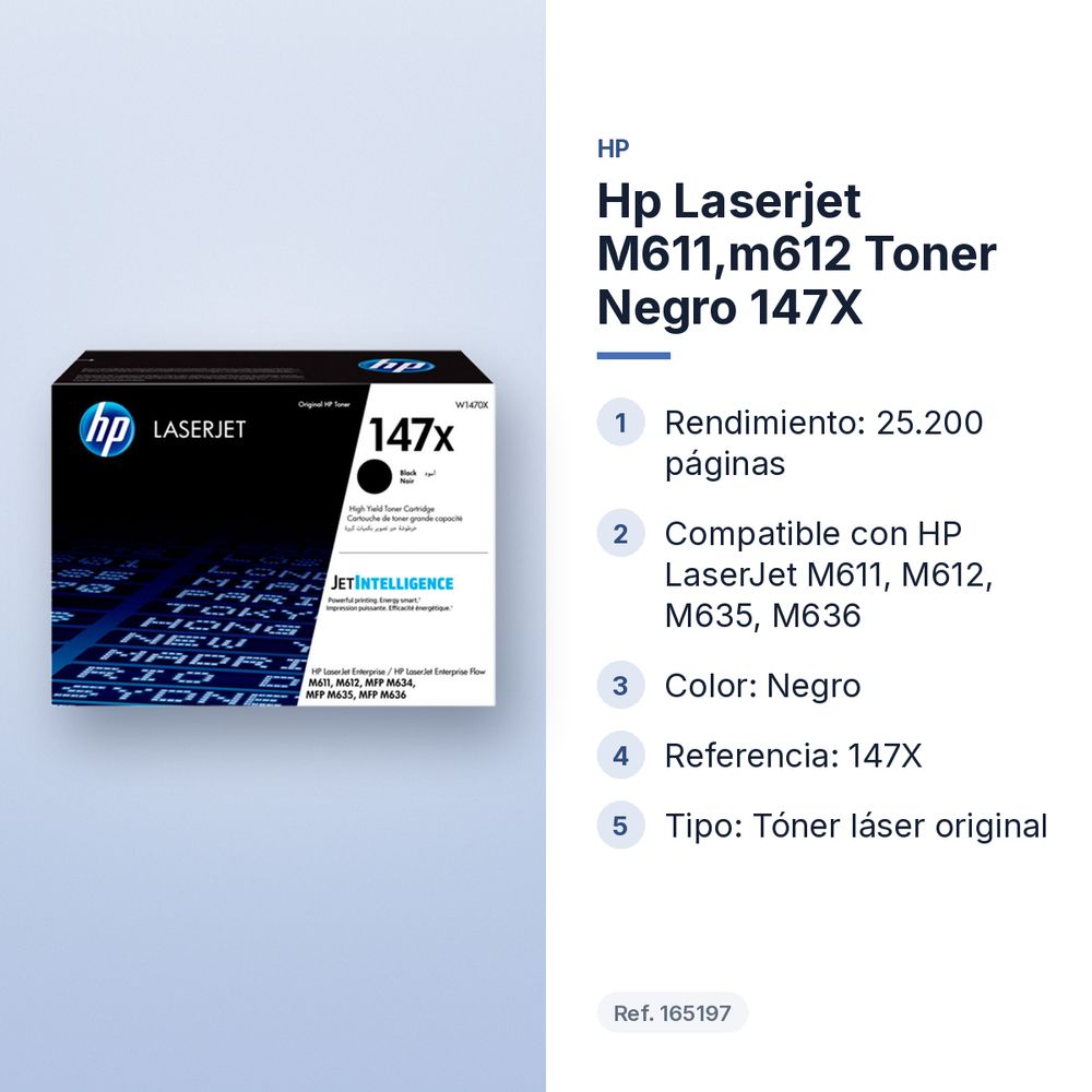 HP LASERJET M611,M612 TONER NEGRO 147X - características principales