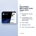 HP LASERJET M611,M612 TONER NEGRO 147X - características principales