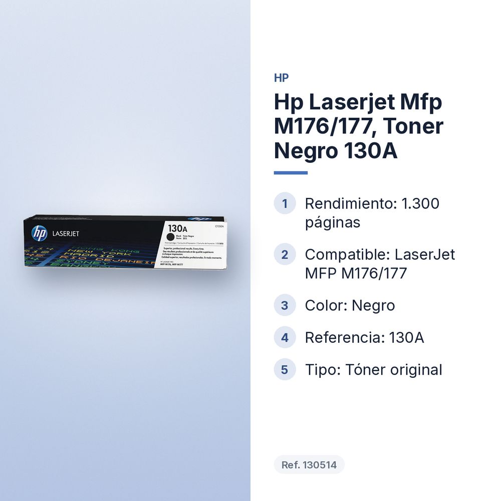 HP LASERJET MFP M176/177, TONER NEGRO 130A - características principales