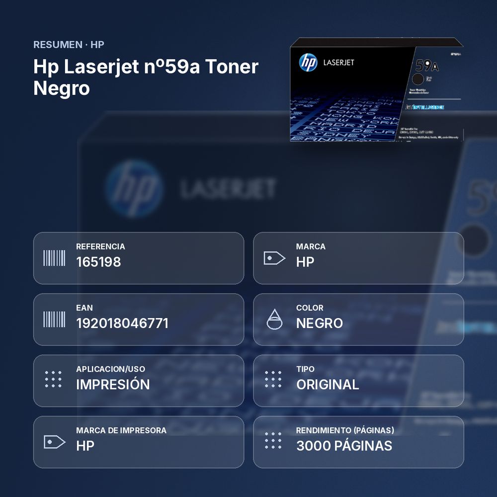 HP LASERJET Nº59A TONER NEGRO - resumen de atributos