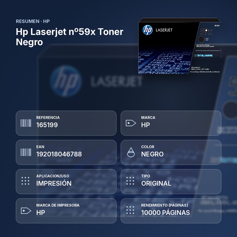 HP LASERJET Nº59X TONER NEGRO - resumen de atributos