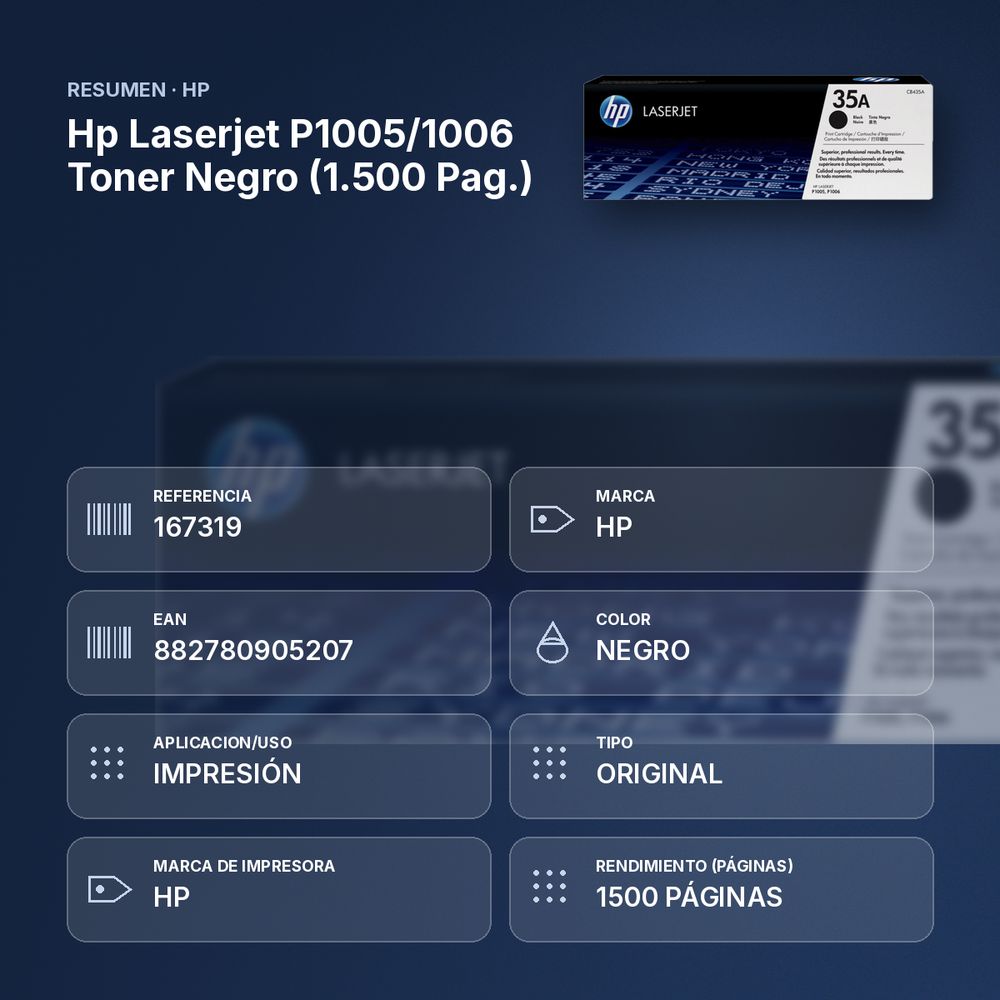 HP LASERJET P1005/1006 TONER NEGRO (1.500 PAG.) - resumen de atributos