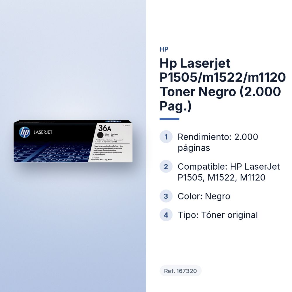 HP LASERJET P1505/M1522/M1120 TONER NEGRO (2.000 PAG.) - características principales