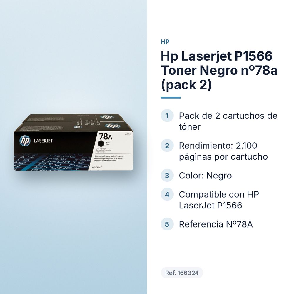 HP LASERJET P1566 TONER NEGRO Nº78A (PACK 2) - características principales