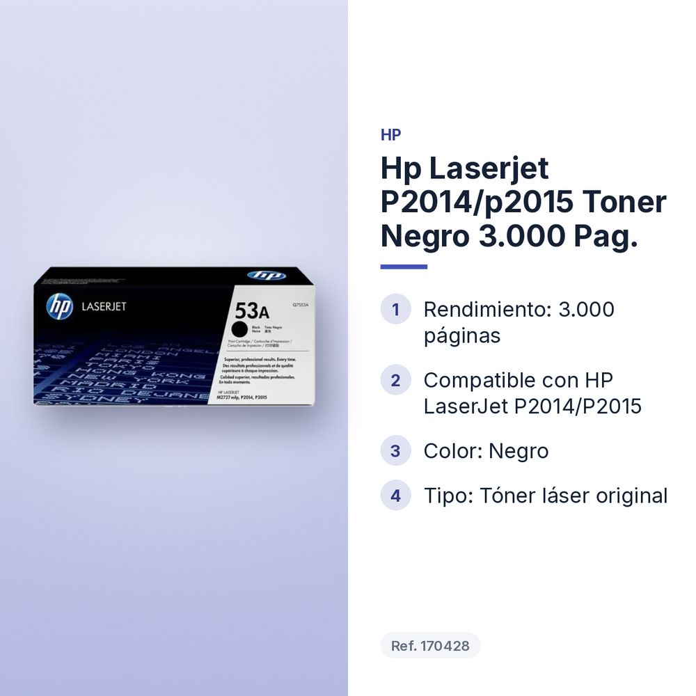 HP LASERJET P2014/P2015 TONER NEGRO 3.000 PAG. - características principales