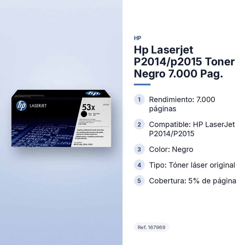 HP LASERJET P2014/P2015 TONER NEGRO 7.000 PAG. - características principales
