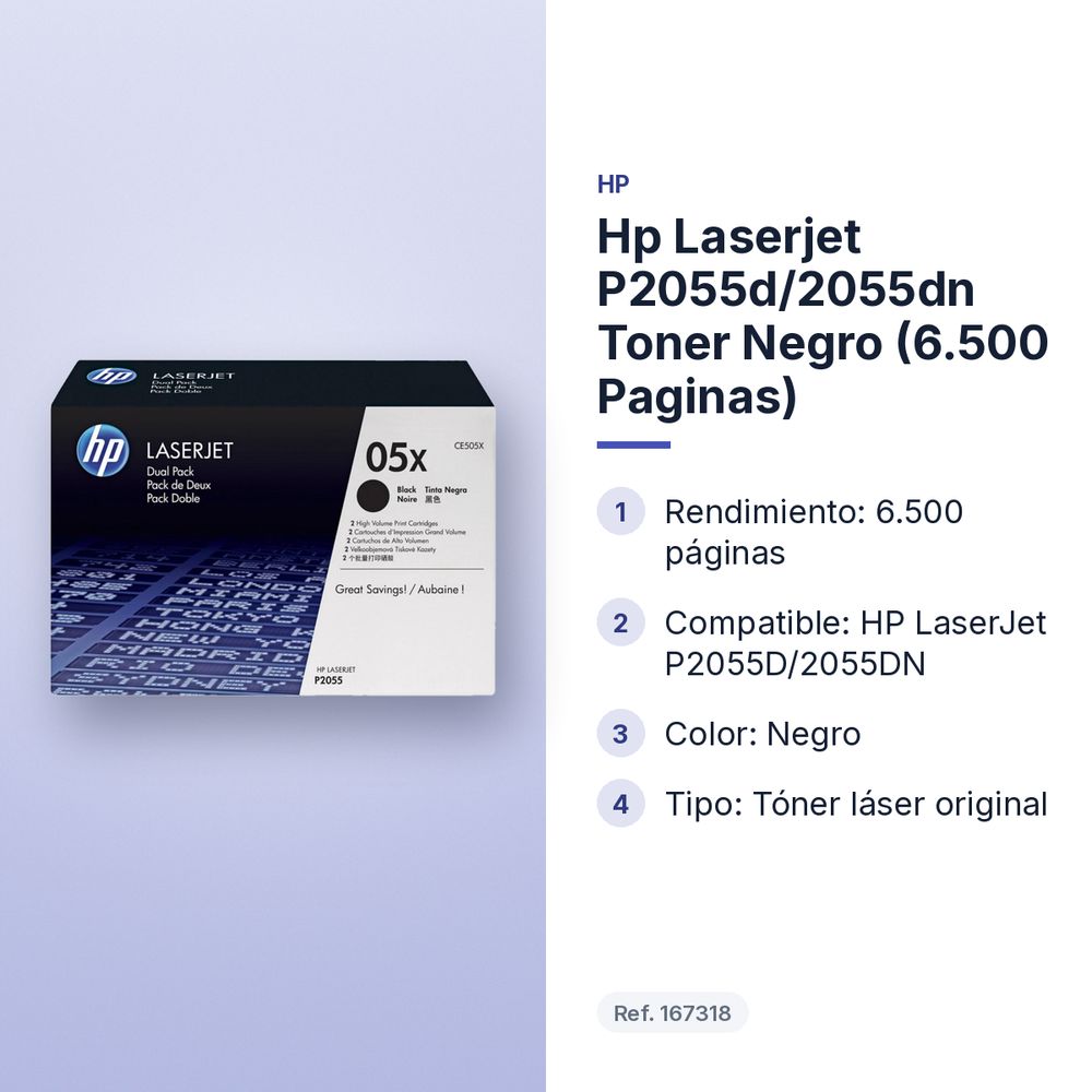 HP LASERJET P2055D/2055DN TONER NEGRO (6.500 PAGINAS) - características principales