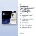HP LASERJET P3011/P3015/M521  TONER NEGRO, 12.500 PAGINAS - características principales