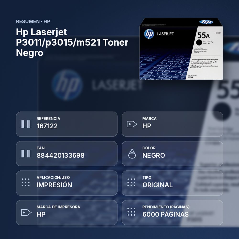 HP LASERJET P3011/P3015/M521 TONER NEGRO - resumen de atributos
