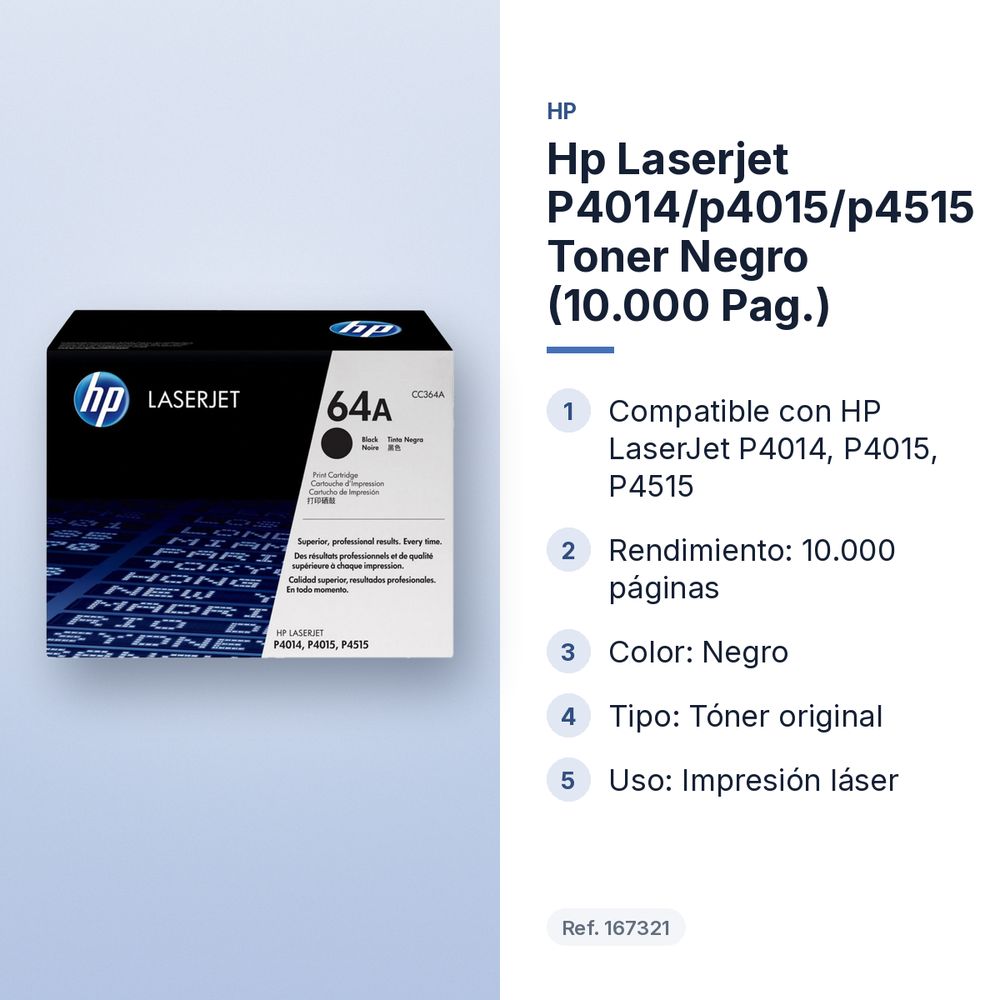 HP LASERJET P4014/P4015/P4515 TONER NEGRO (10.000 PAG.) - características principales