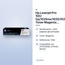 HP LASERJET PRO 100/ CP/1025NW/1025/1020 TONER MAGENTA 126A - características principales