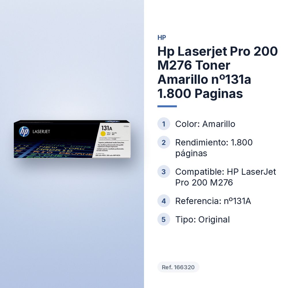 HP LASERJET PRO 200 M276 TONER AMARILLO Nº131A 1.800 PAGINAS - características principales