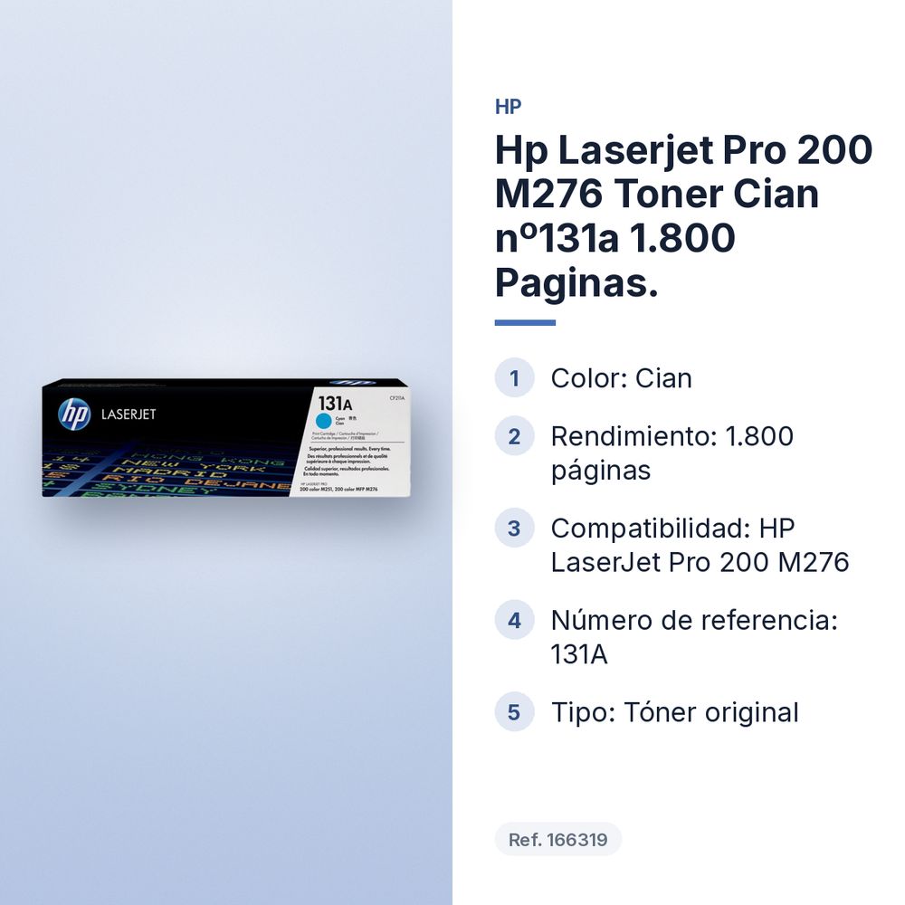 HP LASERJET PRO 200 M276 TONER CIAN Nº131A 1.800 PAGINAS. - características principales