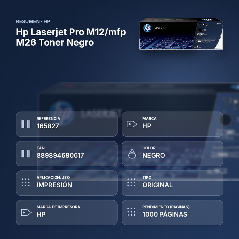 HP LASERJET PRO M12/MFP M26 TONER NEGRO - resumen de atributos