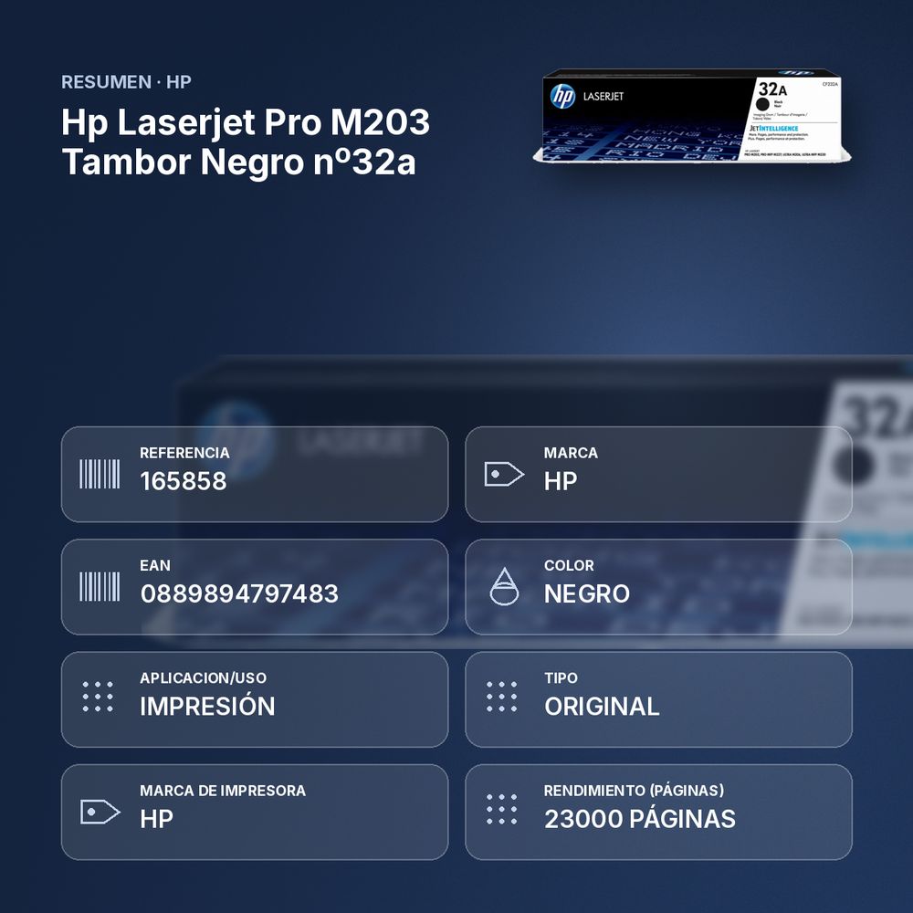HP LASERJET PRO M203 TAMBOR NEGRO Nº32A - resumen de atributos