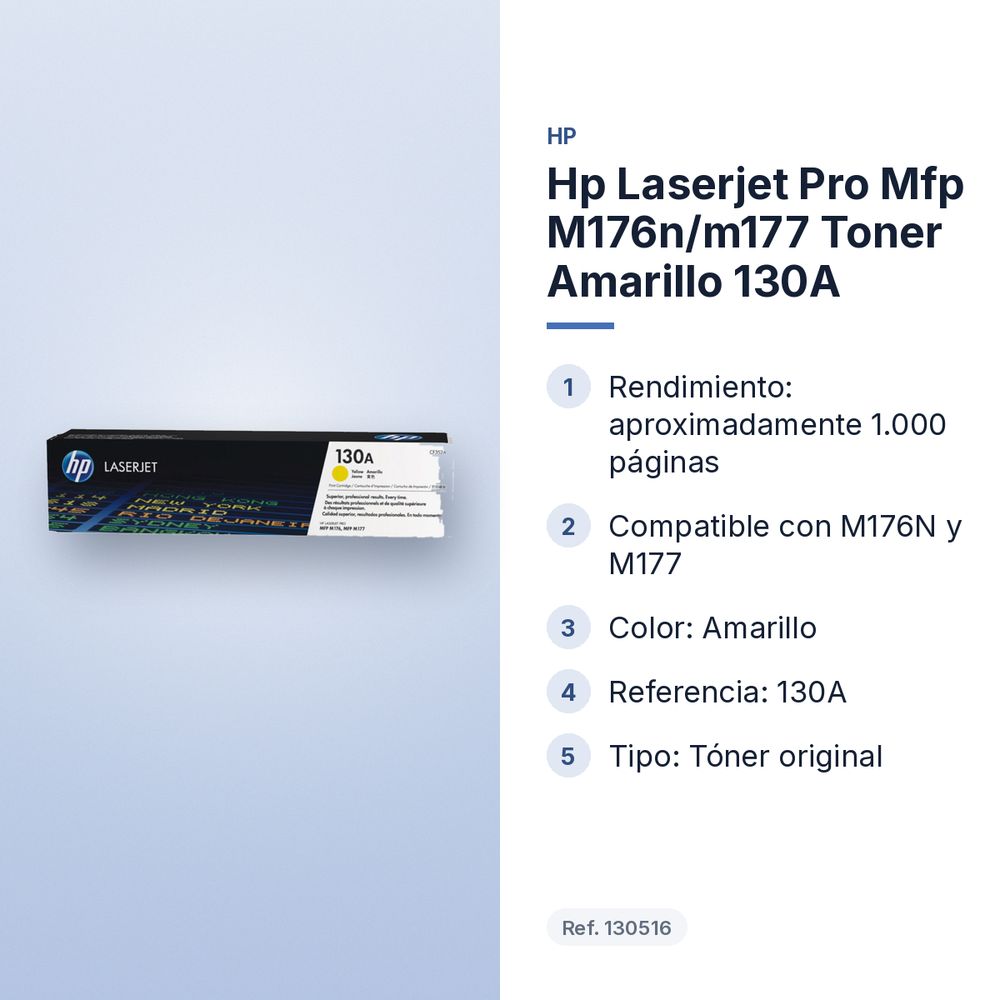 HP LASERJET PRO MFP M176N/M177 TONER AMARILLO 130A - características principales