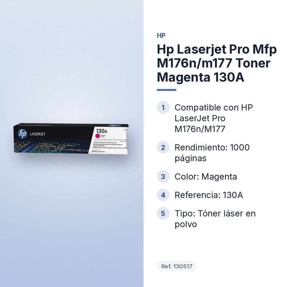 HP LASERJET PRO MFP M176N/M177 TONER MAGENTA 130A - características principales