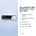 HP LASERJET PRO MFP M176N/M177, TONER CIAN 130A - características principales