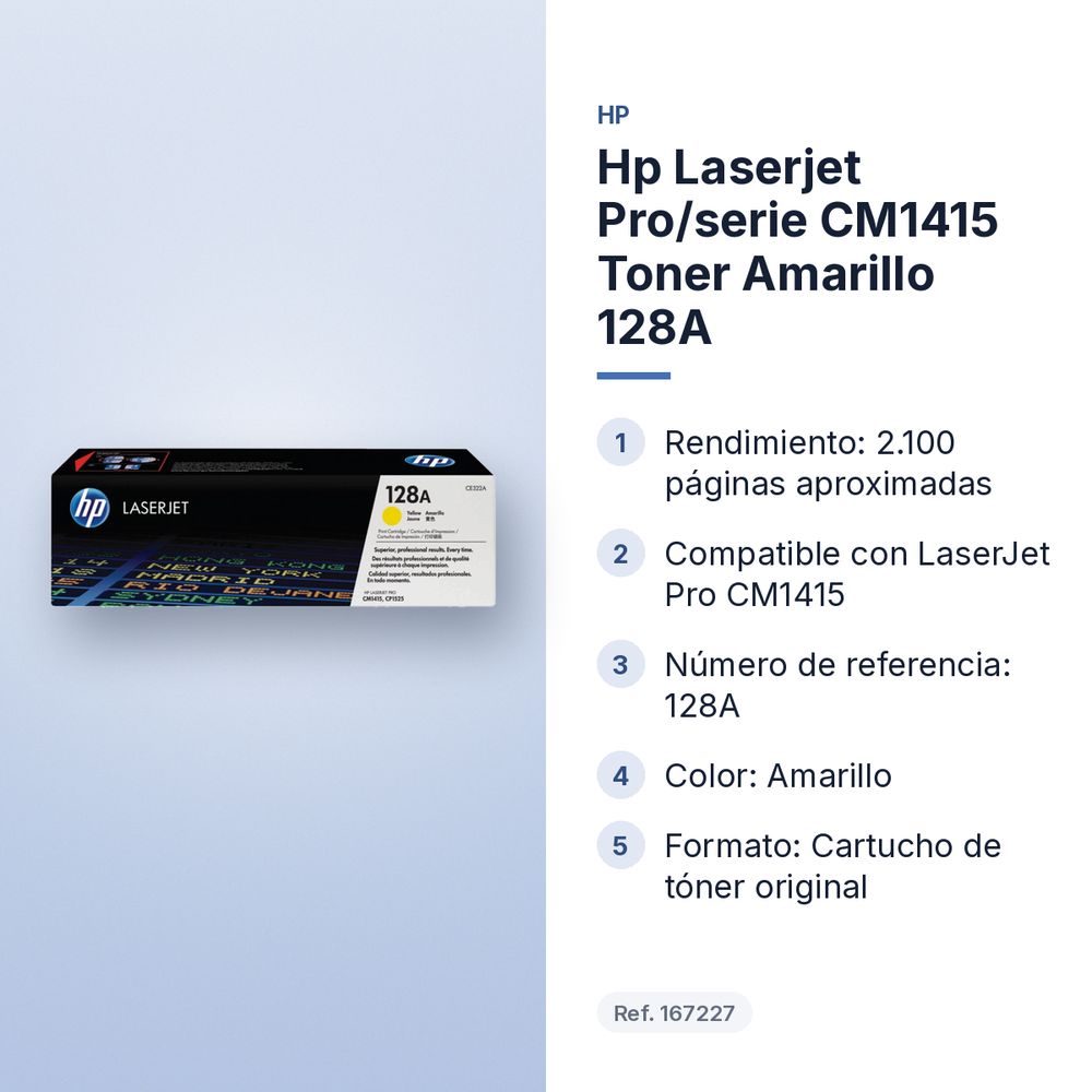 HP LASERJET PRO/SERIE CM1415 TONER AMARILLO  128A - características principales