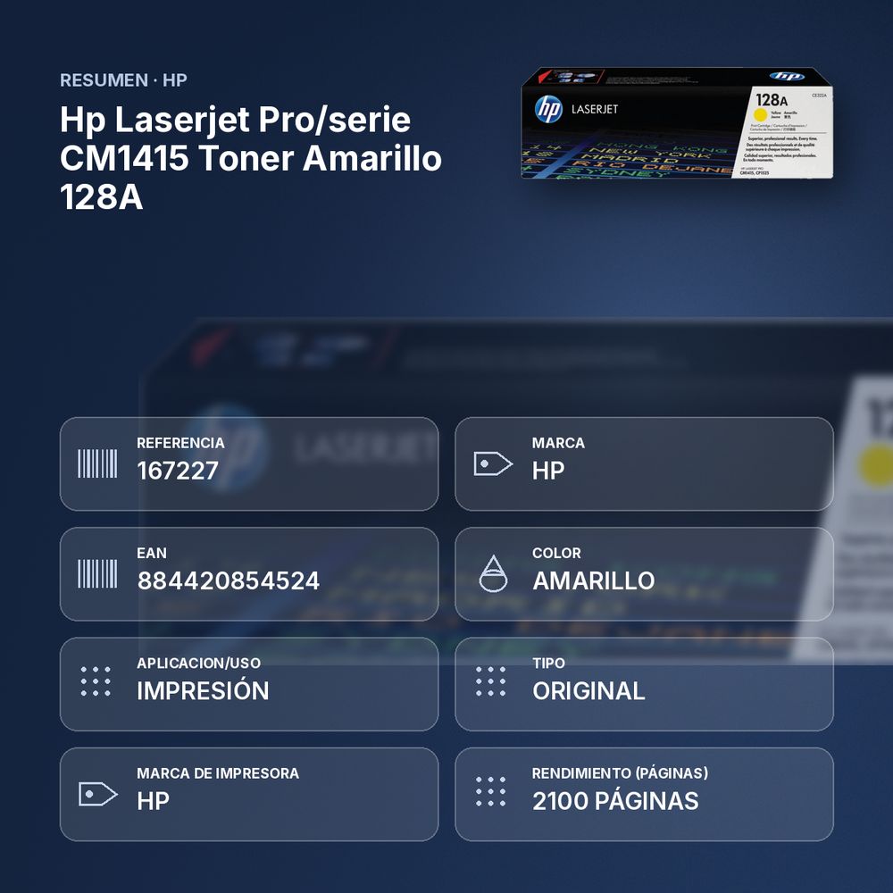 HP LASERJET PRO/SERIE CM1415 TONER AMARILLO  128A - resumen de atributos