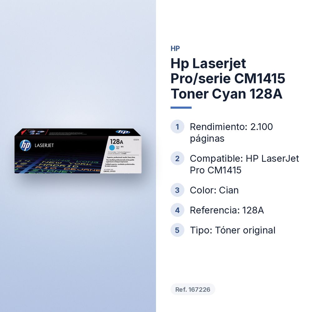 HP LASERJET PRO/SERIE CM1415 TONER CYAN 128A - características principales