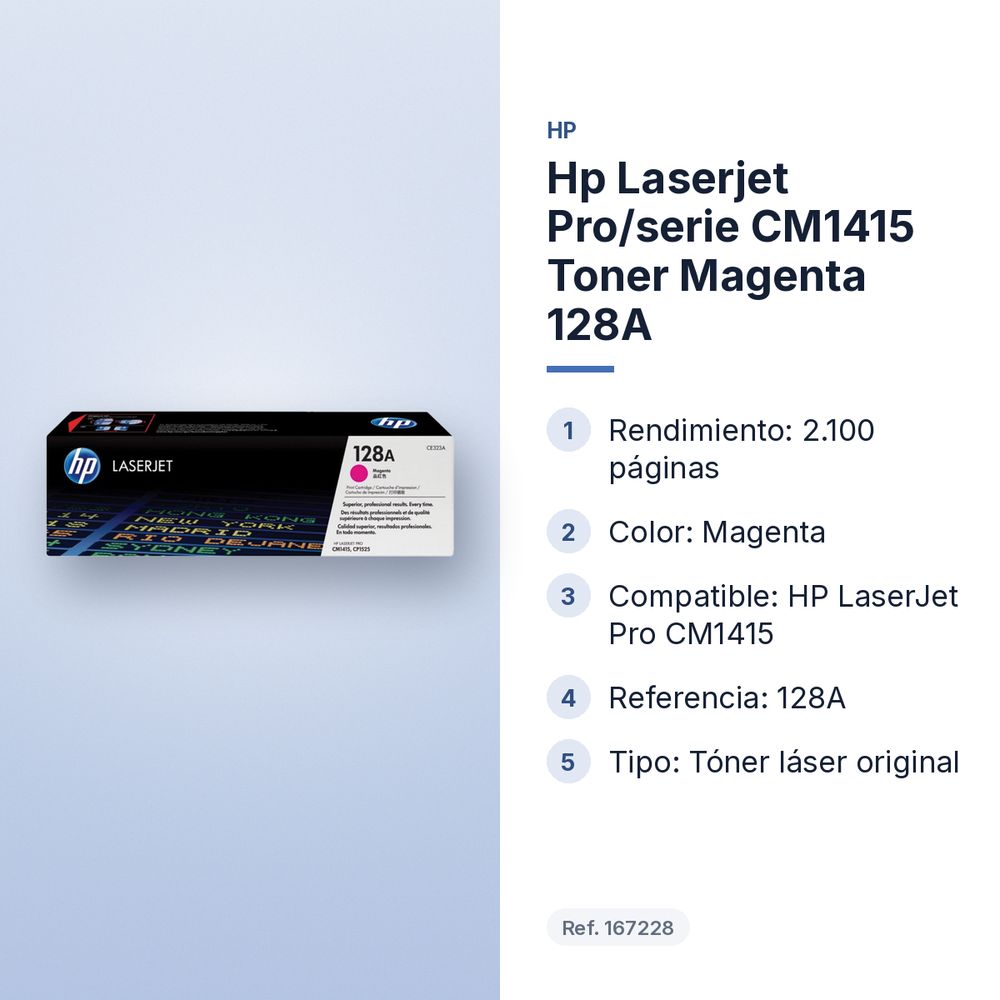HP LASERJET PRO/SERIE CM1415 TONER MAGENTA  128A - características principales