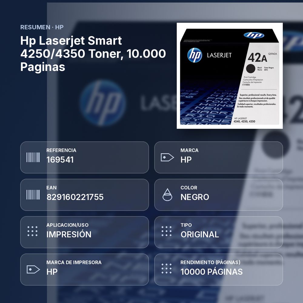 HP LASERJET SMART 4250/4350 TONER, 10.000 PAGINAS - resumen de atributos
