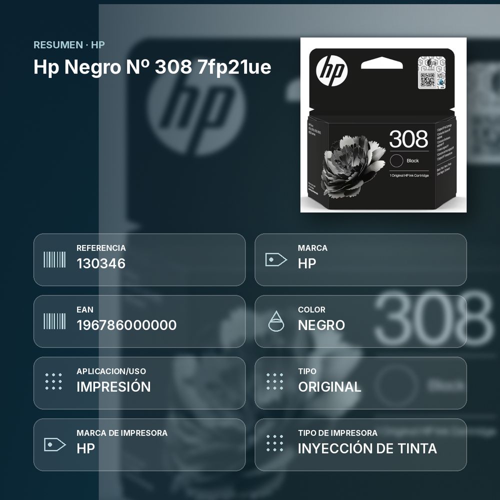 HP NEGRO Nº 308 7FP21UE - resumen de atributos