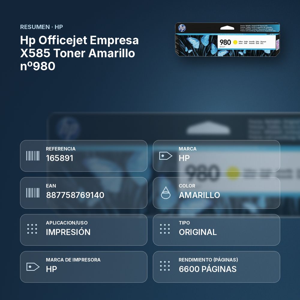 HP OFFICEJET EMPRESA X585 TONER AMARILLO Nº980 - resumen de atributos