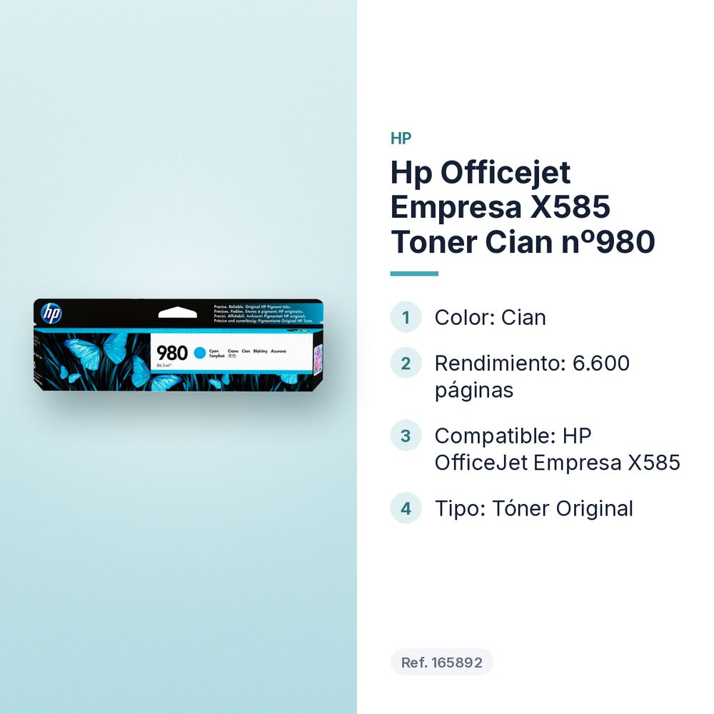 HP OFFICEJET EMPRESA X585 TONER CIAN Nº980 - características principales