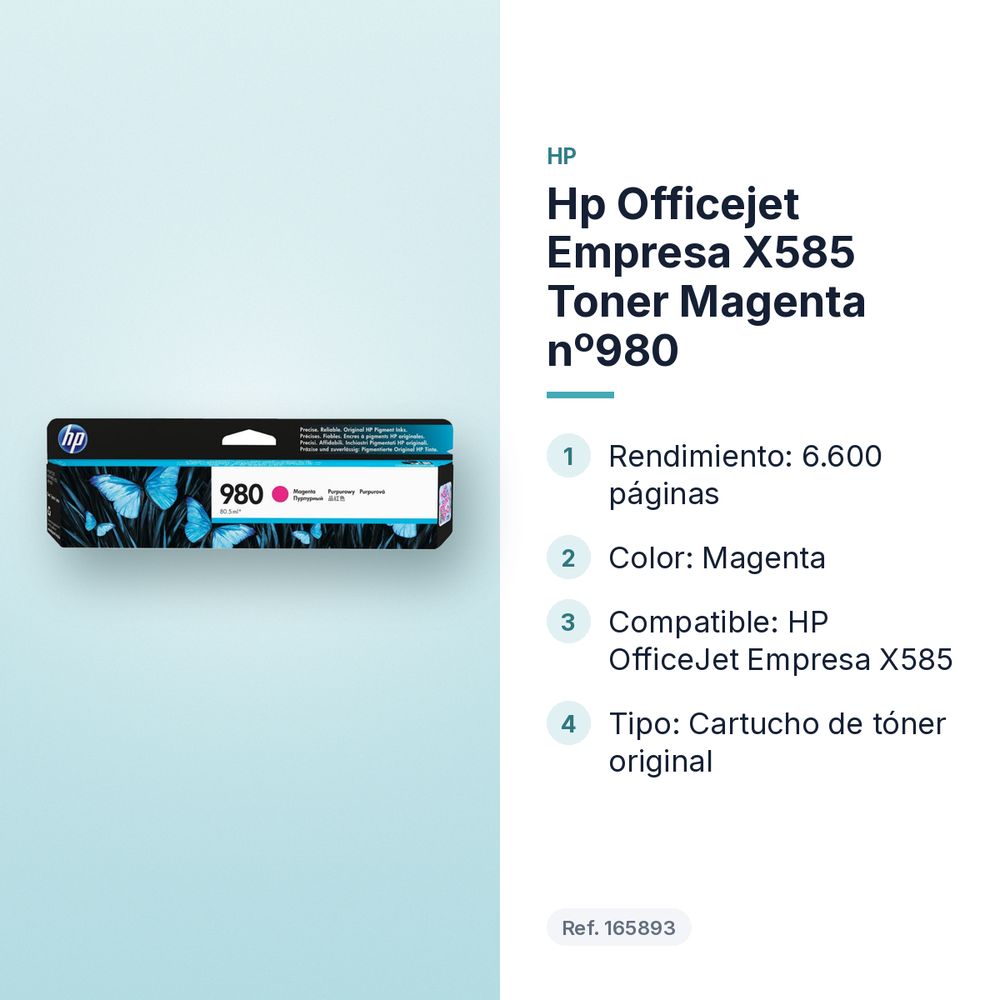 HP OFFICEJET EMPRESA X585 TONER MAGENTA Nº980 - características principales