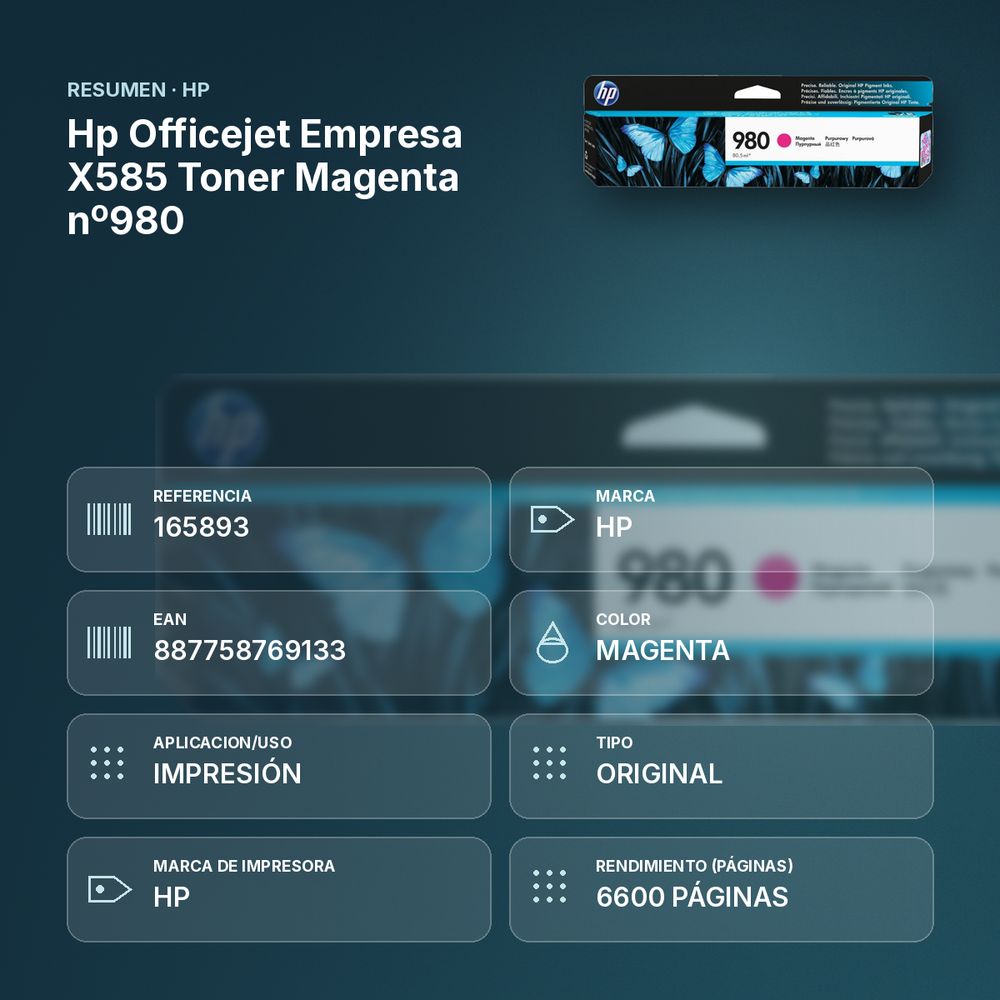 HP OFFICEJET EMPRESA X585 TONER MAGENTA Nº980 - resumen de atributos