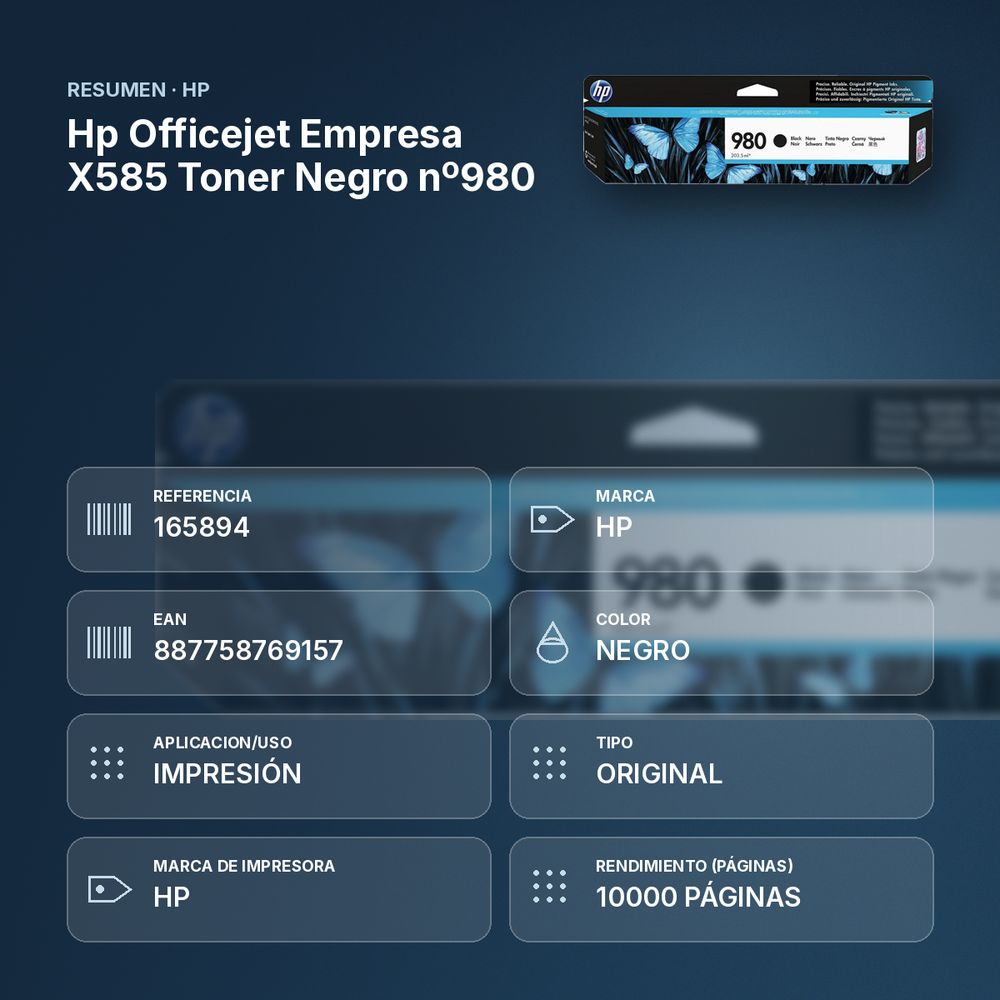HP OFFICEJET EMPRESA X585 TONER NEGRO Nº980 - resumen de atributos