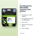 HP OFFICEJET PRO 8100/8600 CARTUCHO CIAN Nº951XL - características principales