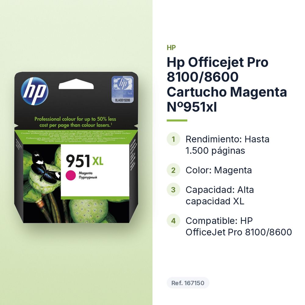 HP OFFICEJET PRO 8100/8600 CARTUCHO MAGENTA Nº951XL - características principales