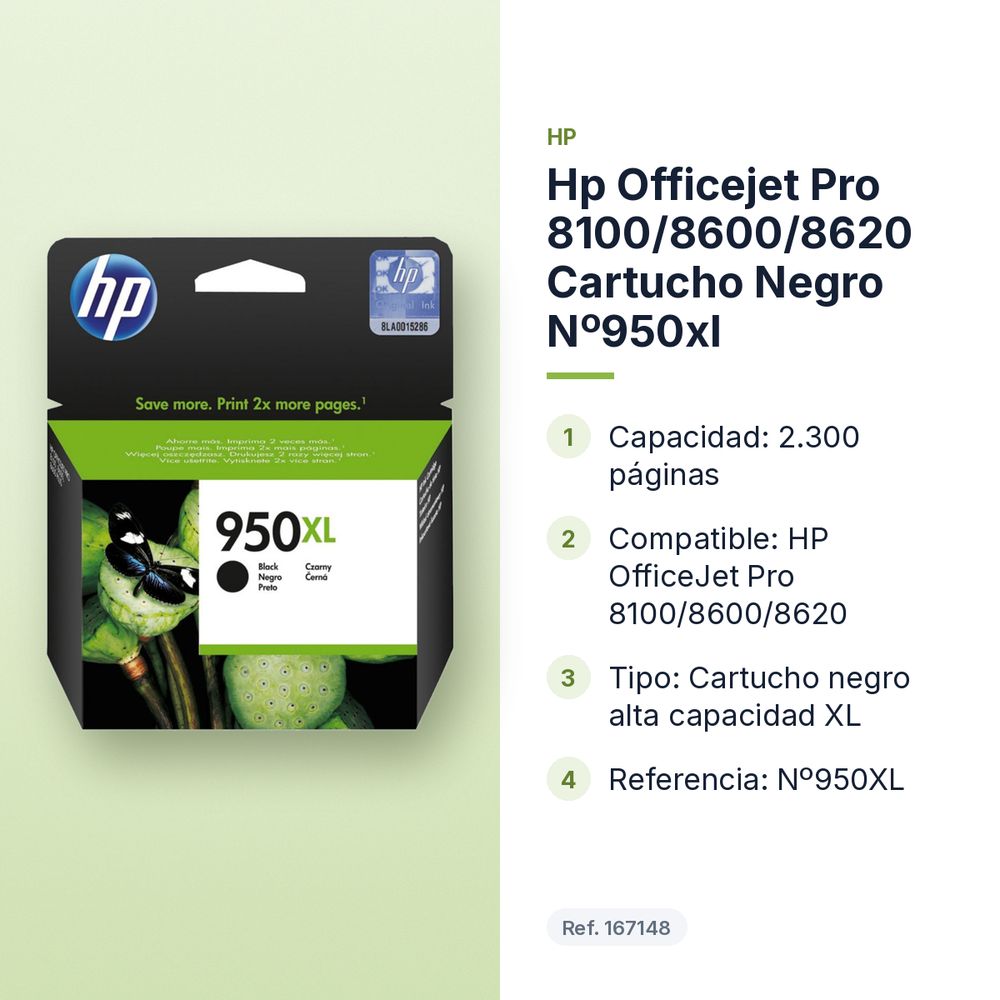 HP OFFICEJET PRO 8100/8600/8620 CARTUCHO NEGRO Nº950XL - características principales