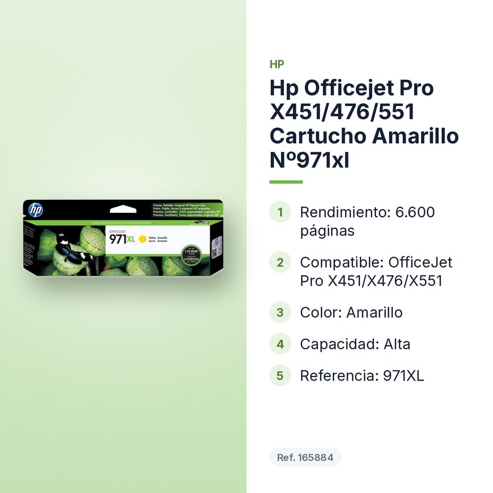 HP OFFICEJET PRO X451/476/551 CARTUCHO AMARILLO Nº971XL - características principales