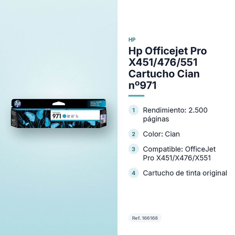 HP OFFICEJET PRO X451/476/551 CARTUCHO CIAN Nº971 - características principales