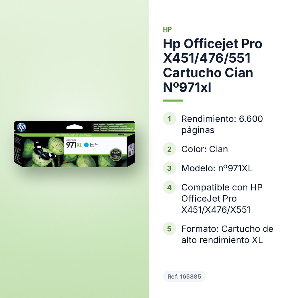 HP OFFICEJET PRO X451/476/551 CARTUCHO CIAN Nº971XL - características principales