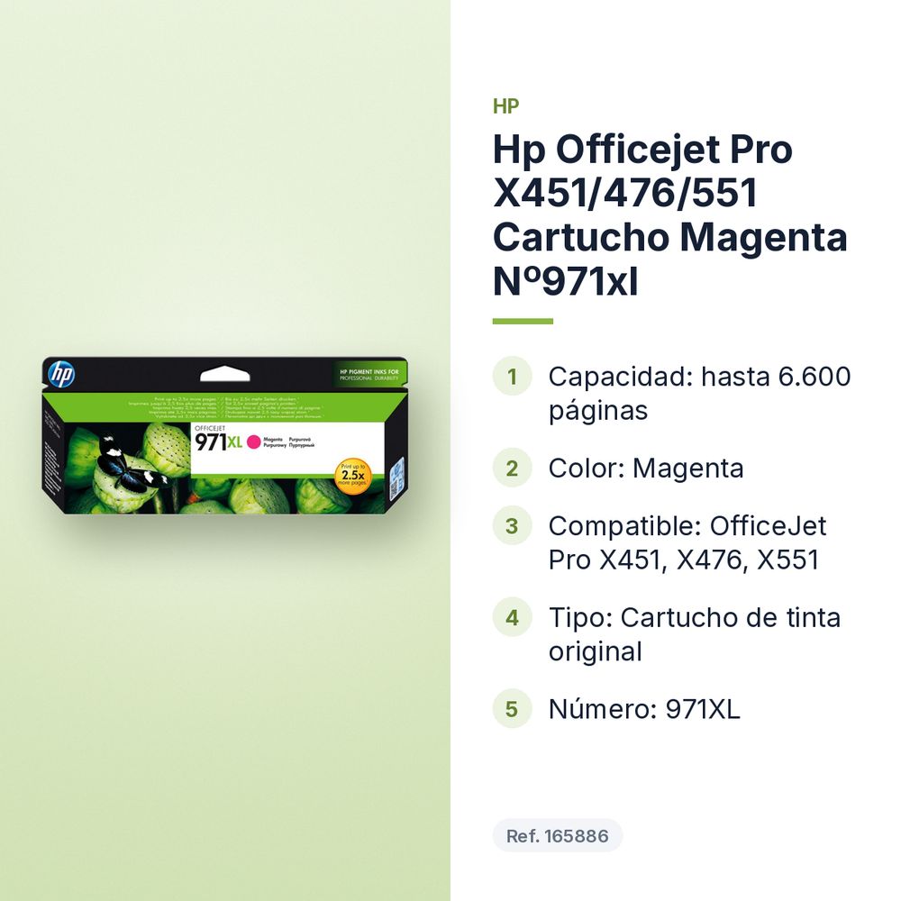 HP OFFICEJET PRO X451/476/551 CARTUCHO MAGENTA Nº971XL - características principales