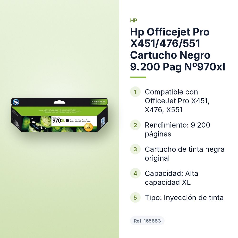 HP OFFICEJET PRO X451/476/551 CARTUCHO NEGRO 9.200 PAG Nº970XL - características principales